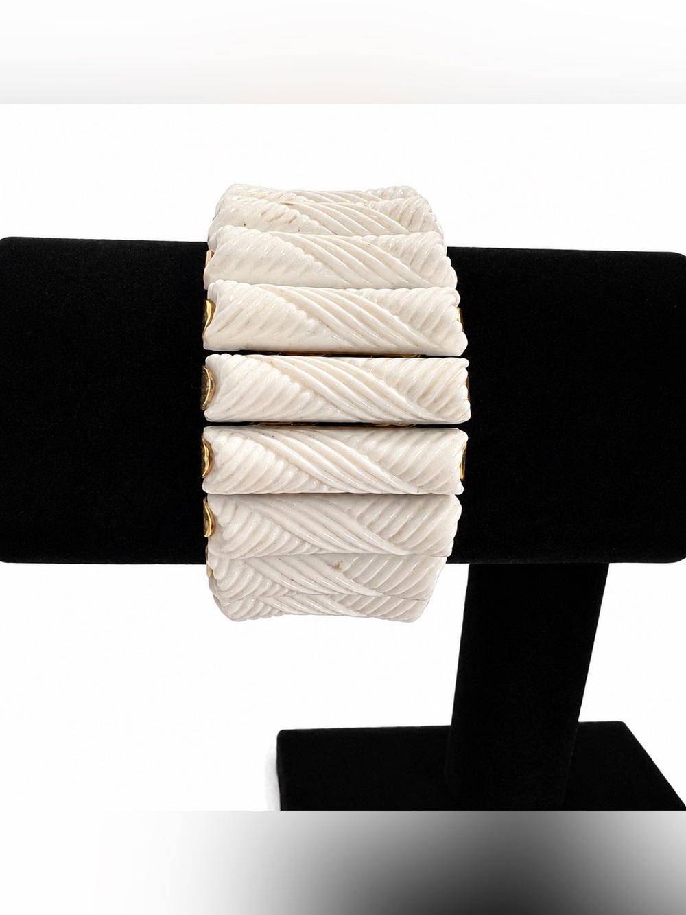 White Mid Century Stretch Expansion Bracelet Textured Acrylic MCM 1.125" Wide